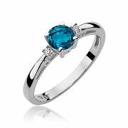 Pierścionek zaręczynowy z białego złota z brylantami i topazem London Blue 0.17 ct