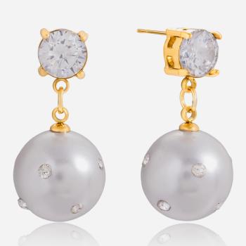 Kolczyki damskie złote z perłami i kryształami FUGJDE108006
