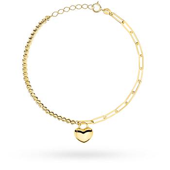 Bransoletka złota serce, długie ogniwa i diamentowane kulki FUG2-B01159-585