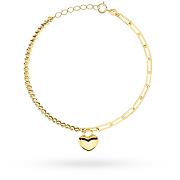 Bransoletka złota serce, długie ogniwa i diamentowane kulki FUG2-B01159-585