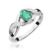 Pierścionek zaręczynowy z białego złota z brylantami i szmaragdem 0.05 ct
