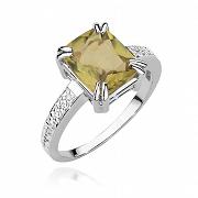 Pierścionek zaręczynowy z białego złota z sułtanitem i brylantami 0,07 ct