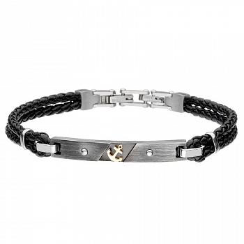 Bransoletka męska stal szlachetna skórzana z kotwicą BA824