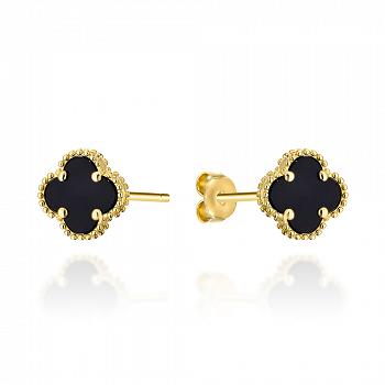 Kolczyki złote czarna koniczyna 12mm FUG7-25-K01523-2