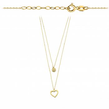 Naszyjnik złoty celebrytka kulka i serce na podwójnym łańcuszku FUG3-21-CN00267-2