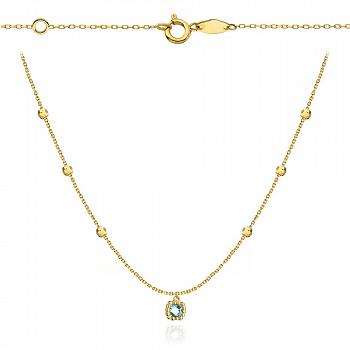Naszyjnik złoty z diamentowanymi kulkami i niebieskim kamieniem FUG3-17-N00487-2