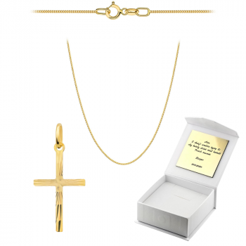 Złoty krzyżyk z łańcuszkiem Pancerka komplet prezent Komunia Chrzest 