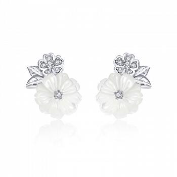 Kolczyki srebrne masa perłowa z cyrkoniami KFUG020