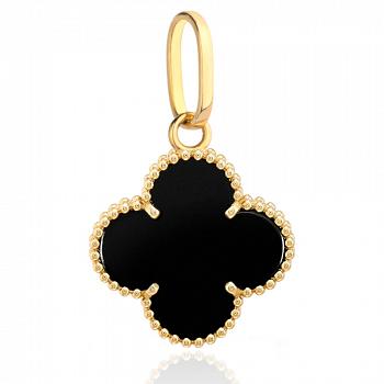 Zawieszka czarna koniczynka w złotych kółeczkach duża FUG6-25-Z00399-2