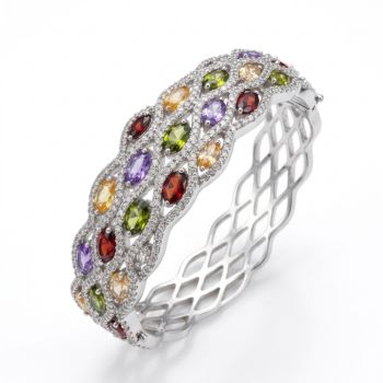 Bransoletka srebrna z kolorowymi kamieniami FUGBA-0289
