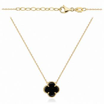 Naszyjnik złoty czarna koniczynka 12mm FUG3-4-N00530-2