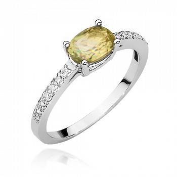 Pierścionek zaręczynowy z białego złota z sułtanitem i brylantami 0,07 ct