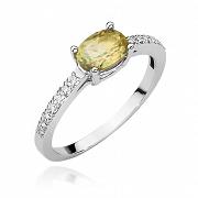 Pierścionek zaręczynowy z białego złota z sułtanitem i brylantami 0,07 ct