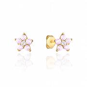 Kolczyki złote kwiatki z różowymi cyrkoniami FUG7-21-K01129-2