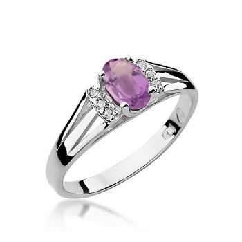 Pierścionek zaręczynowy z brylantami i ametystem 0.05 ct