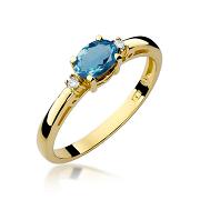Pierścionek zaręczynowy z żółtego złota z brylantami i topazem London Blue 0.03ct