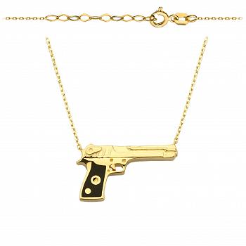 Naszyjnik złoty celebrytka pistolet z czarną rękojeścią FUG3-21-CN00272-2