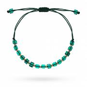 Bransoletka złota kulki i zielone kamienie na sznurku FUG2-34-B00865-2