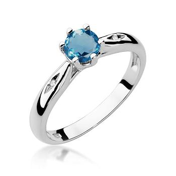 Pierścionek zaręczynowy z brylantami i topazem London Blue 0.01ct