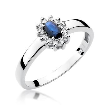 Pierścionek zaręczynowy z szafirem i brylantami 0.10ct