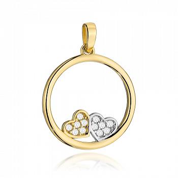Zawieszka złota ring z sercami i cyrkoniami FUG6-21-Z00461-2