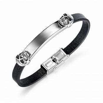 Bransoletka męska stal szlachetna skórzana czaszki GRAWER GRATIS FUGTGB493S