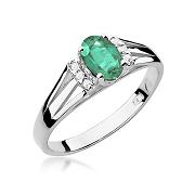 Pierścionek zaręczynowy z białego złota z brylantami i szmaragdem 0.05 ct