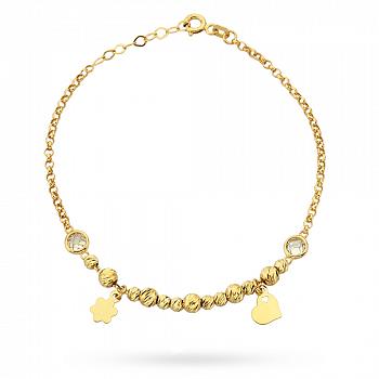 Bransoletka złota diamentowana z kulkami, sercem i kwiatkiem FUG2-21-B00651-2