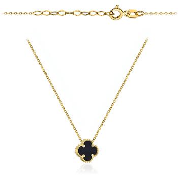 Naszyjnik złoty duża czarna koniczyna 12mm FUG3-N00686-585