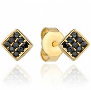 Kolczyki złote kwadraty z czarnymi kamieniami FUG7-4-K00819-2